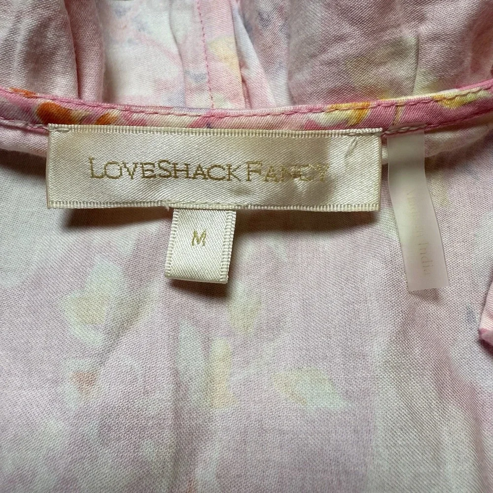 LoveShackFancy Ellis Mini Pink Party Bash Ruffle V-neck Cotton Summer Dress M - Picture 4 of 8